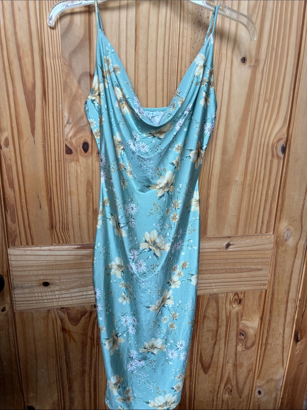 iris Aqua Floral Cowl Neck Midi Slip Dress